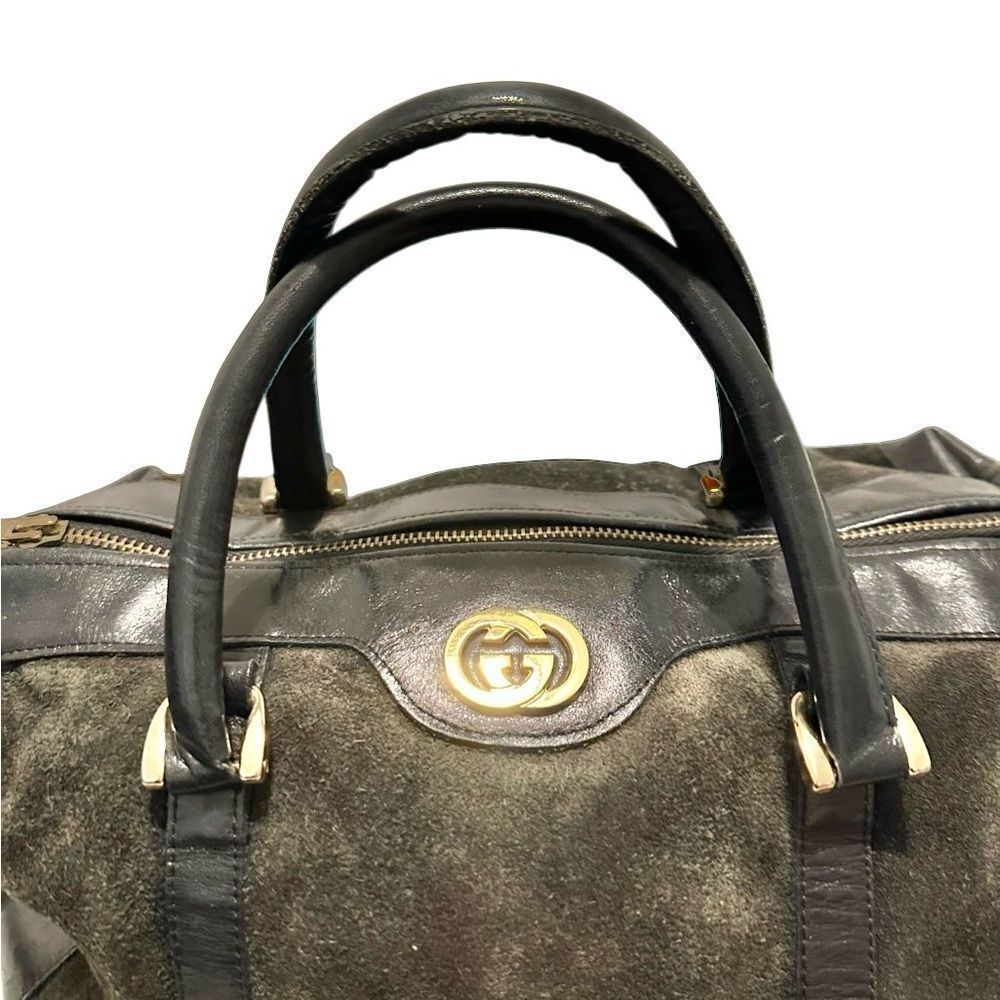 Gucci Black and olive green Leather and suede Boston Handbag - Picture 3 of 13